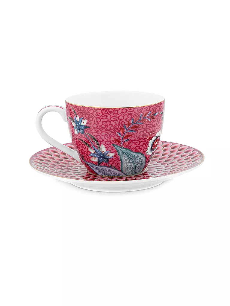 PIP STUDIO Espressotasse mit Untertasse 120ml Flower Festival Dark Pink beere