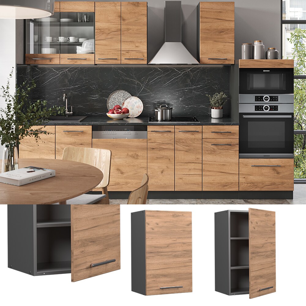 Vicco Hängeschrank Küchenschrank Küchenmöbel Fame-Line Anthrazit Eiche modern 45 cm Küche Einbauküche Hängeschrank Drehtür Einlegeboden Küchenzeile