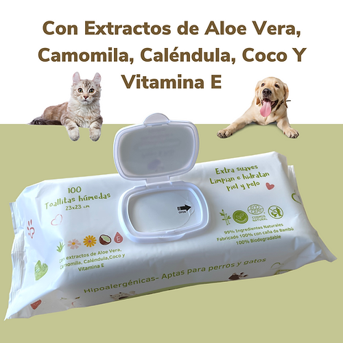 Peppo and Pets - 100 Lenços Umedecidos para Limpeza de Cães e Gatos