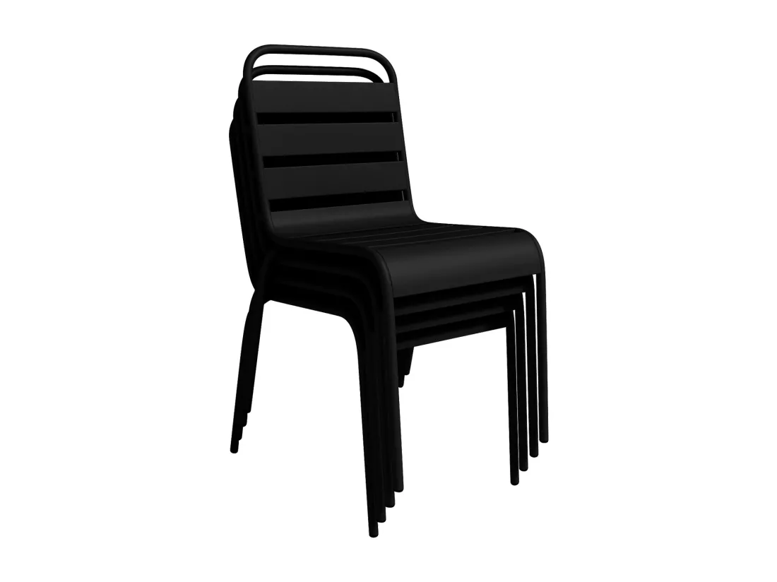 Salle à manger de jardin en métal - une table L.160 cm et 4 chaises empilables - Noir - MIRMANDE de MYLIA