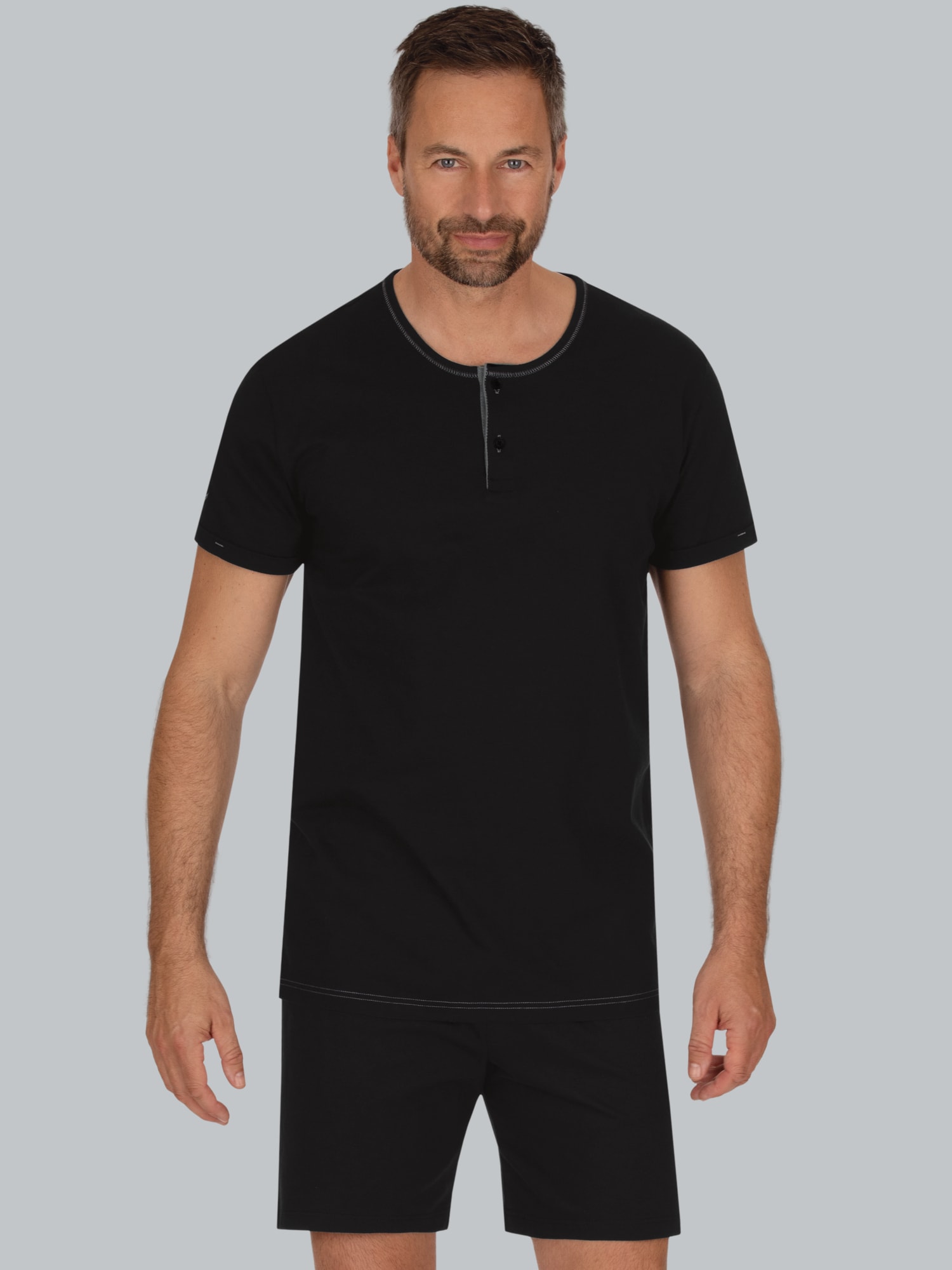 T-Shirt Knopfleiste aus Biobaumwolle Schwarz-C2C