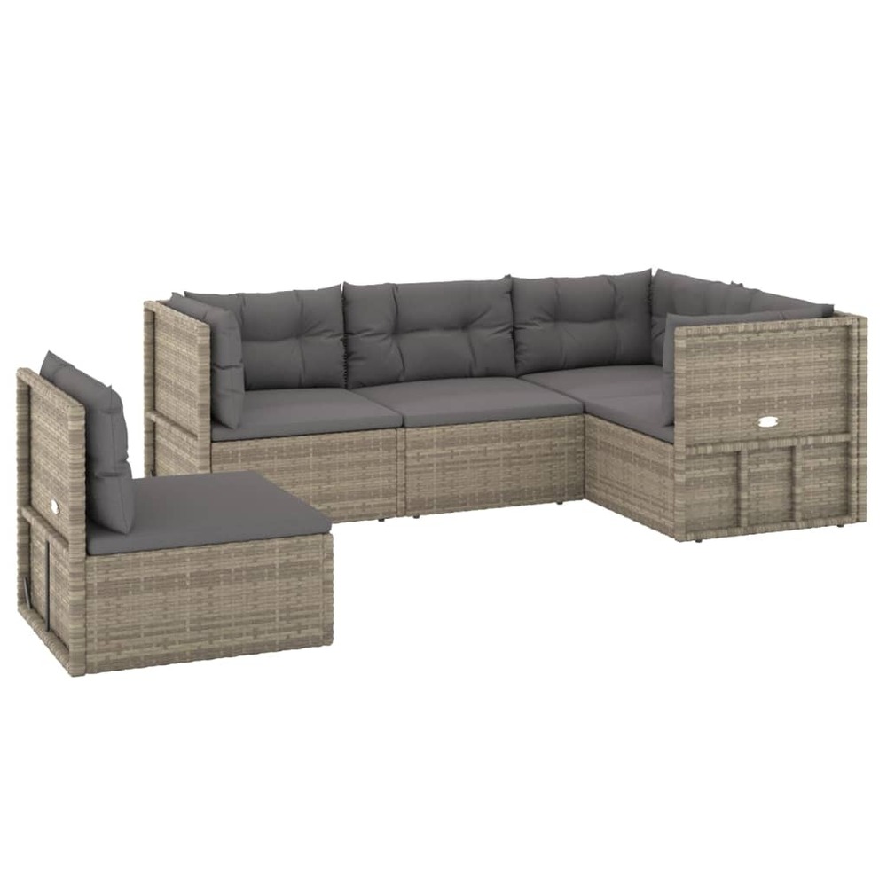 Salon de jardin meuble d'extérieur ensemble de mobilier 5 pièces avec coussins gris résine tressée