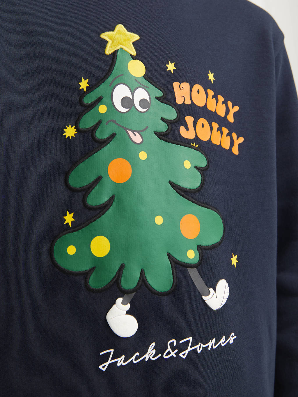 JACK & JONES kerstsweater JJXMAS JOLLY met printopdruk donkerblauw