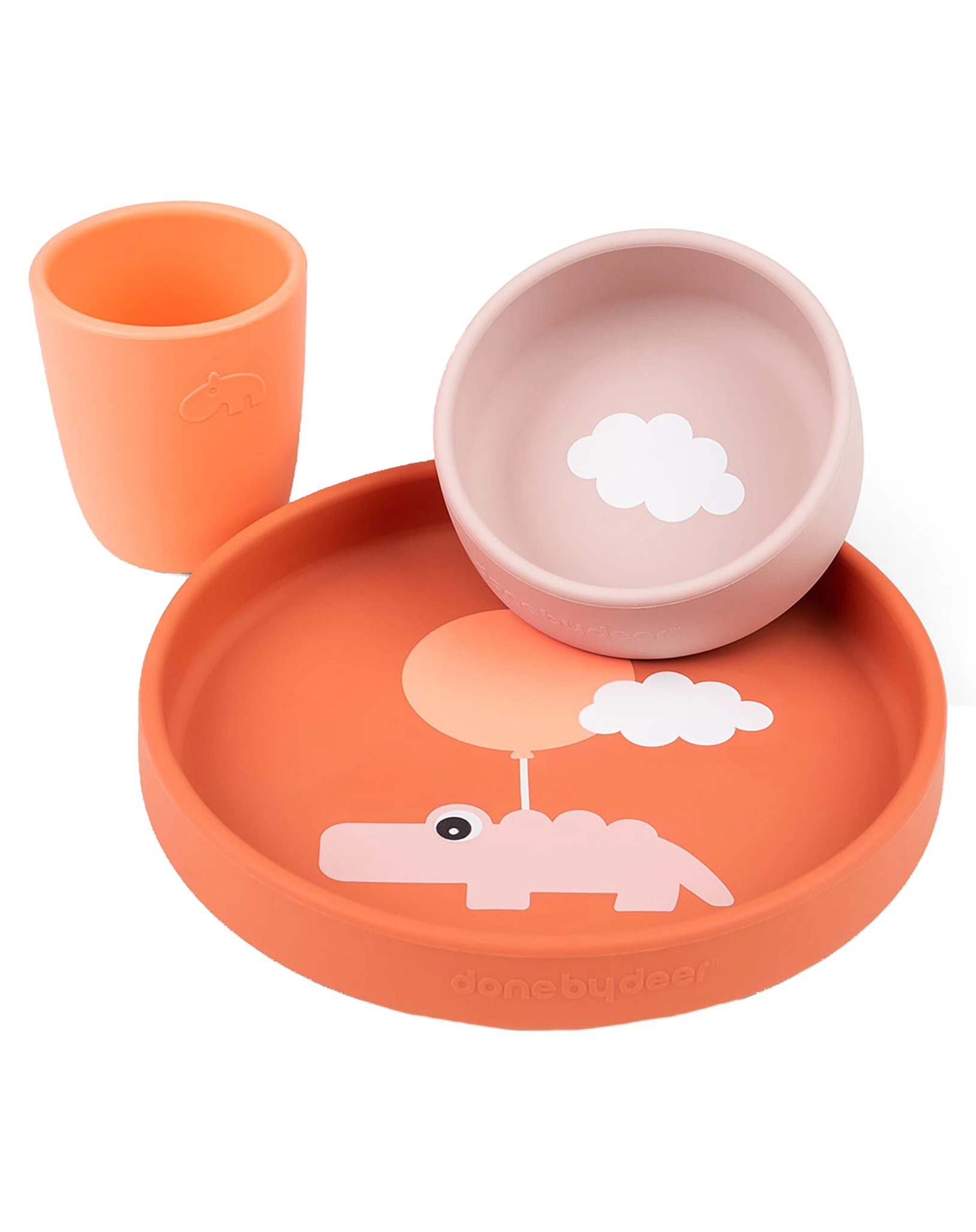Silikon-Geschirr-Set HAPPY CLOUDS 3-teilig in papaya
