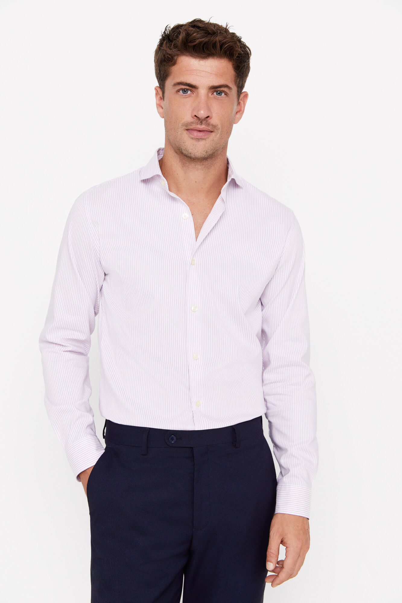 Camisa listrada Coolmax™ de corte justo