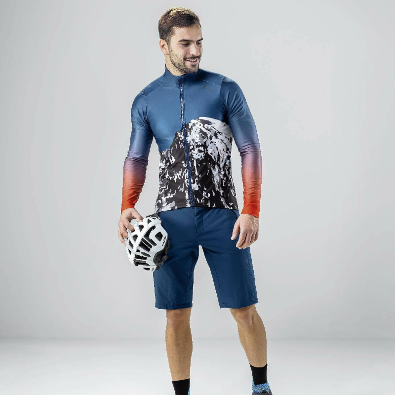 Löffler Scarp blauw heren lange mouwen wielrenshirt