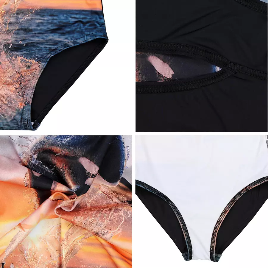 Aquarti Mädchen Badeanzug mit Ringerrücken Print blauschwarz