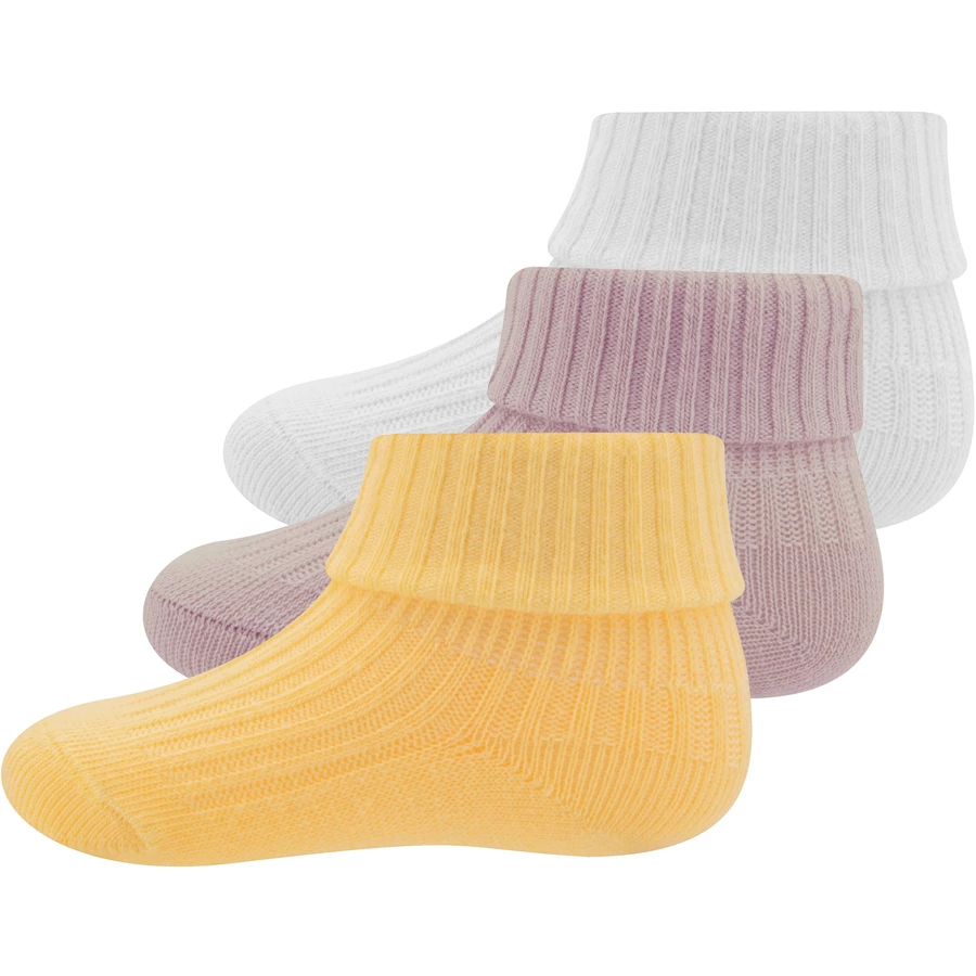 Ewers Babysocken Rippe mit Umschlag 3er Pack gelbrosaweiß