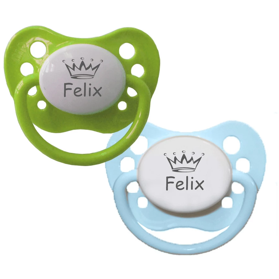 Schnullireich Schnuller mit Namen  Namensschnuller NIP Krone – 2er Set Blau