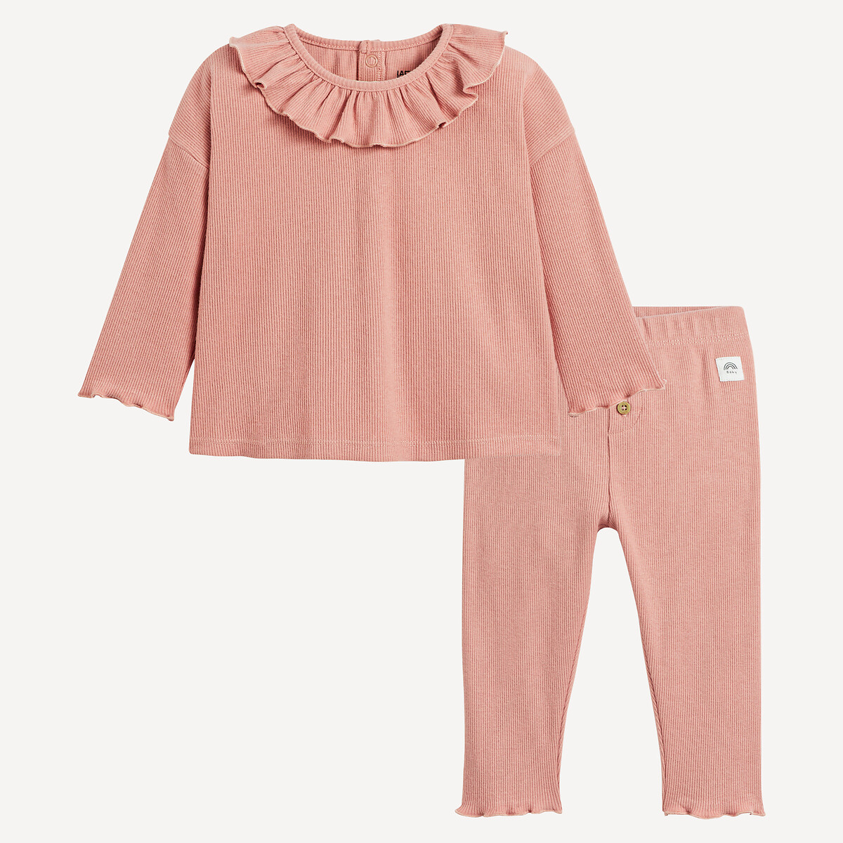 COLEÇÃO LA REDOUTE<br>Conjunto de 2 peças: camiseta e leggings em malha canelada