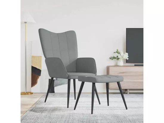 Chaise de relaxation avec tabouret Gris clair Tissu
