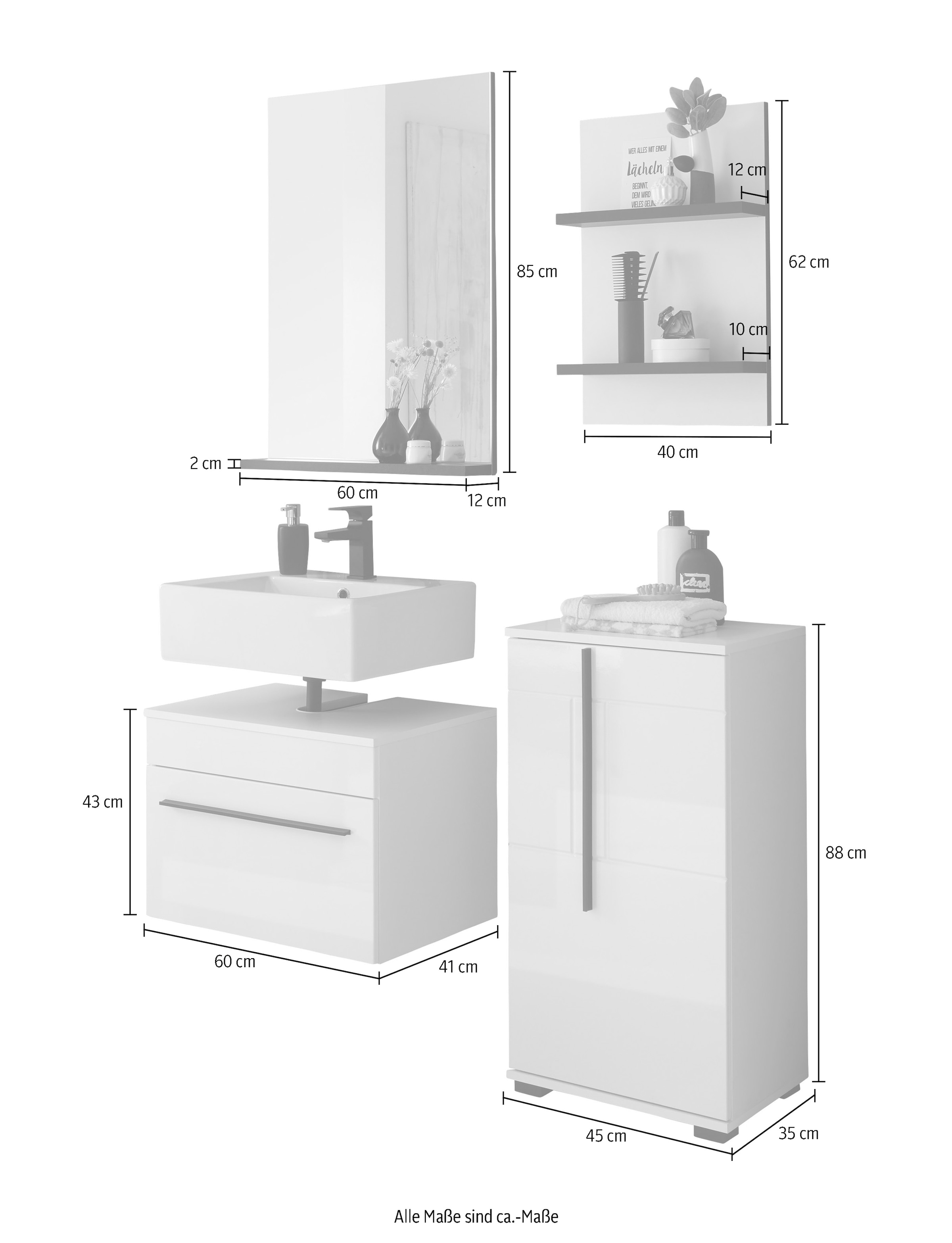 INOSIGN Badmöbel-Set »Cantara, Bad im modernen Design, 4-teiliges Badezimmer« Set, 4 Stk. tlg.