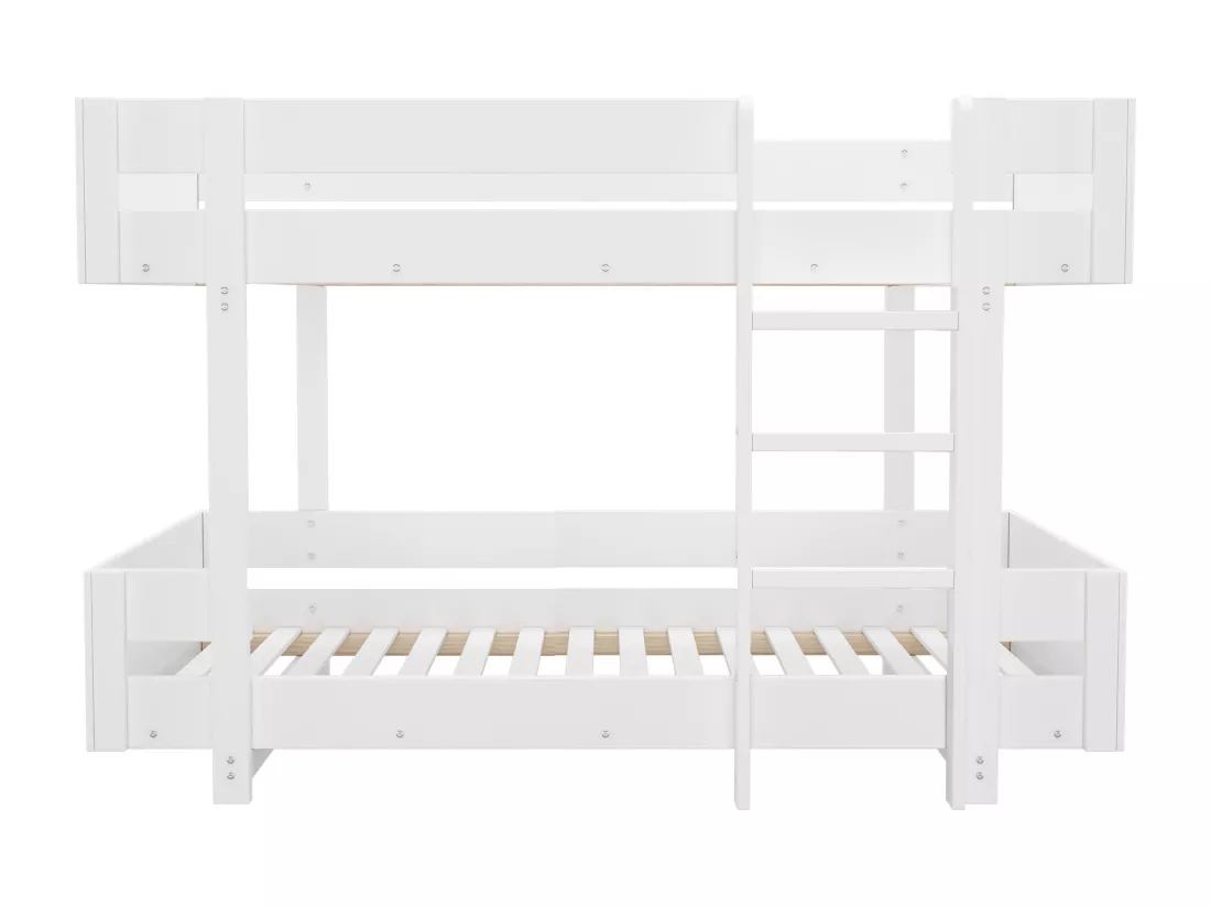 Lit superposé pour enfant 90x200 cm - avec échelle et garde-corps - design simple - Blanc (sans matelas)