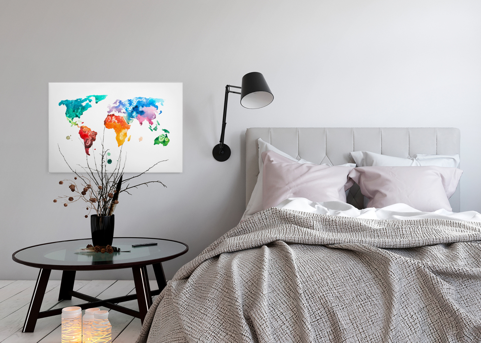 Leinwandbild WELTKARTE - bunt - 90x60 cm