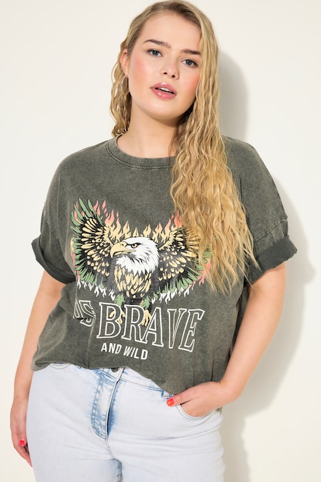 T-Shirt, oversized, Frontprint, Acid Wash, Rundhals, Halbarm