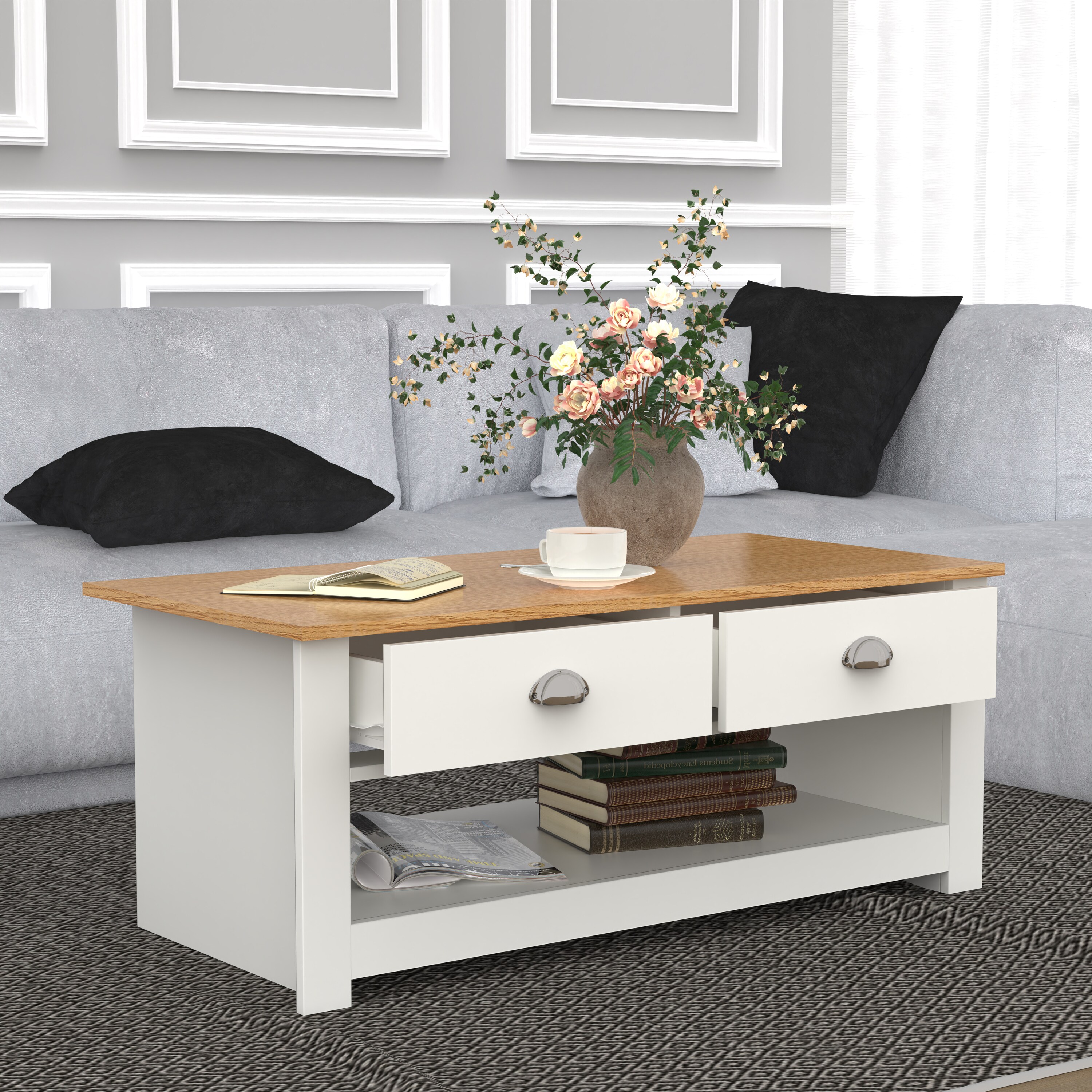 VCM Holz Beistelltisch Couchtisch Sofatisch Wohnzimmertisch Schublade Balusa
