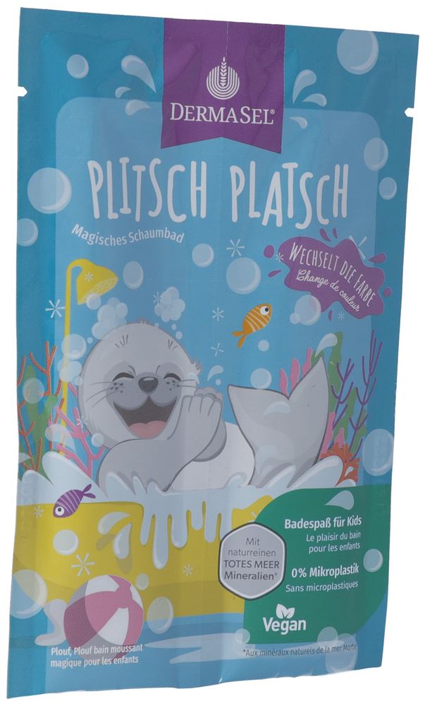Dermasel Kinderschaumbad<br>2 × 15 ml, Beutel, Plitsch Platsch deutsch französisch