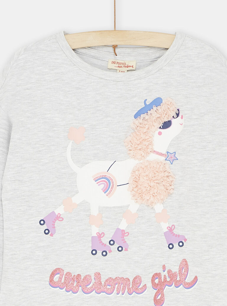 Pyjama gris chiné et rose à motifs chien sur patins à roulettes fille