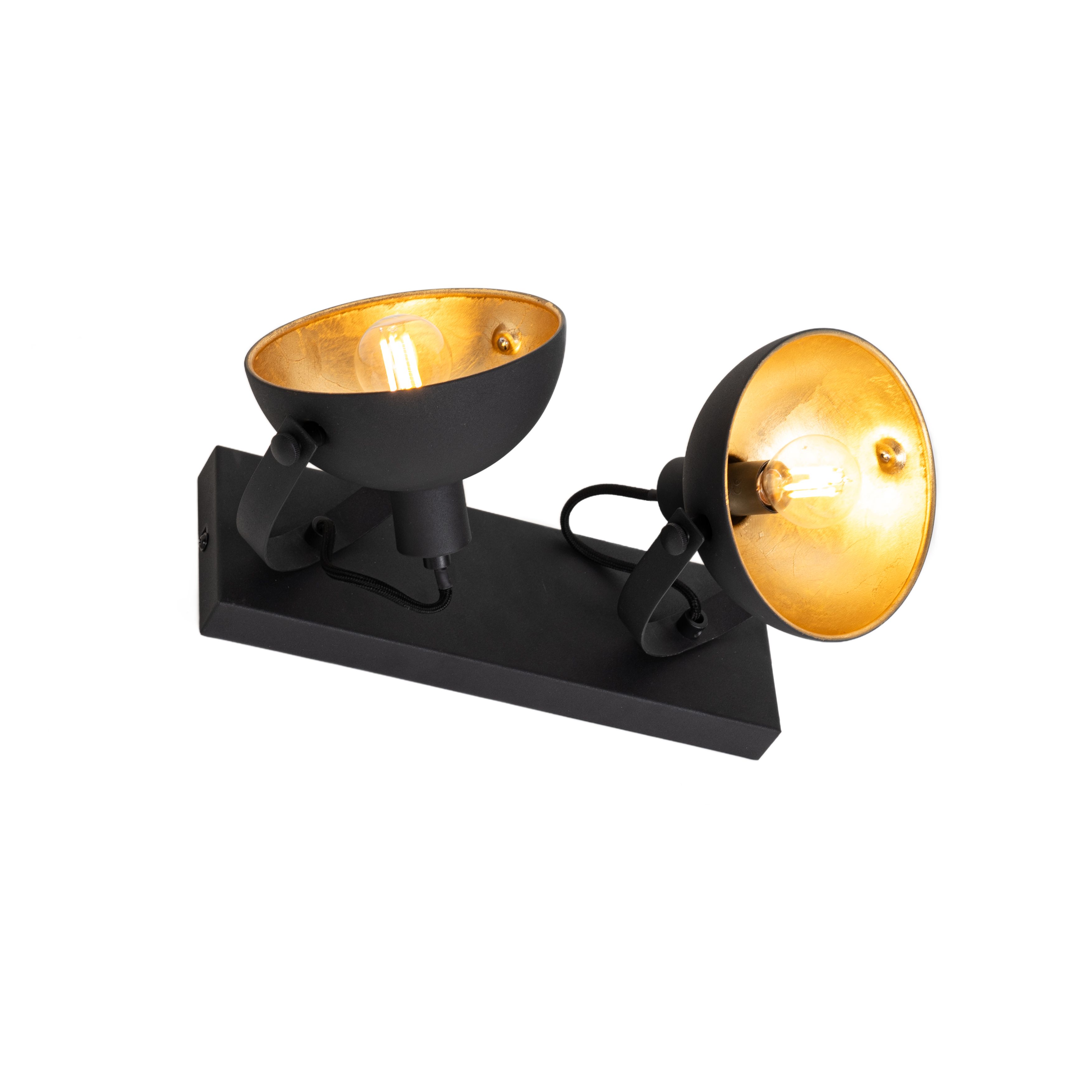 Industriële plafondlamp zwart met goud 2-lichts verstelbaar - Magnax