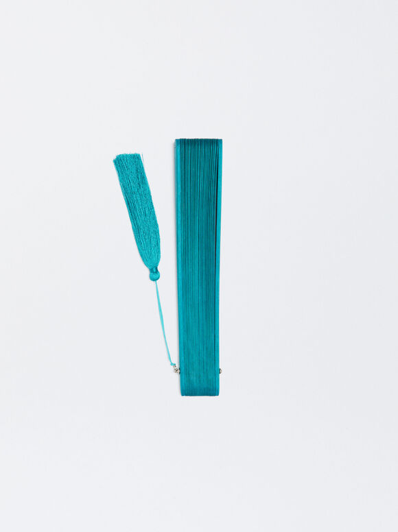 Leque de bambu perfurado - Azul