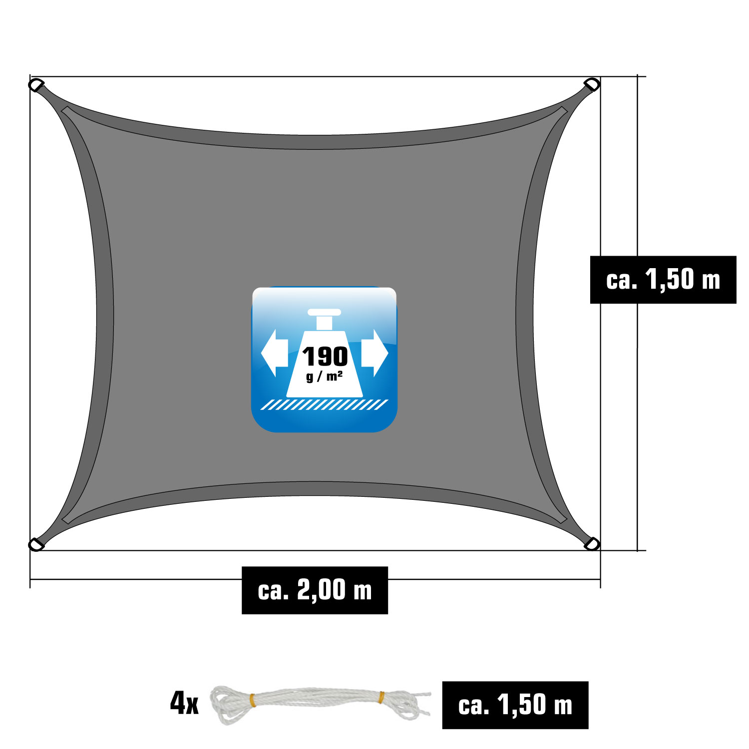 AMANKA 1,5x2m grijs Polyester waterdicht schaduwdoek