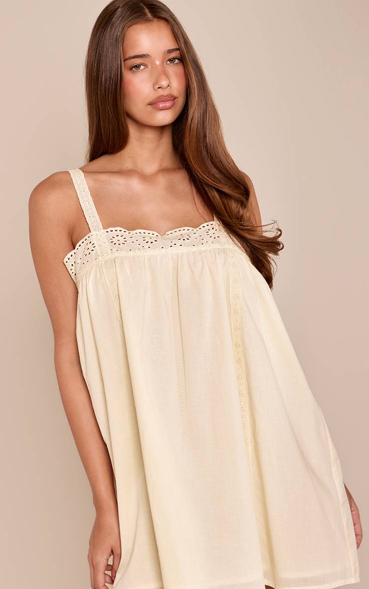 Citron Robe Droite Ample À Bretelles Avec Bordure Broderie Anglaise