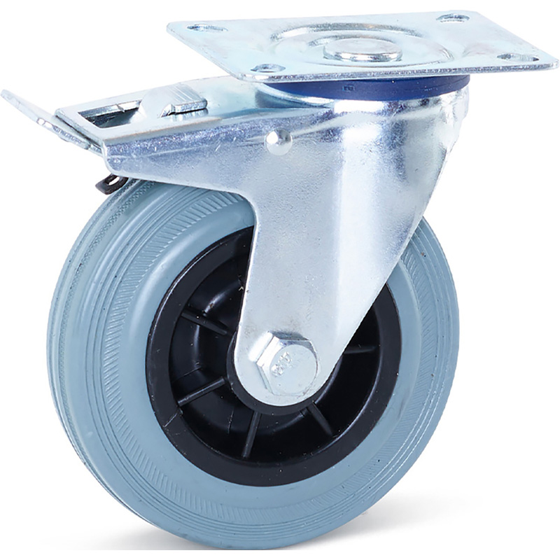 Zwenkwiel rubber met rem 125mm - 120kg draagvermogen