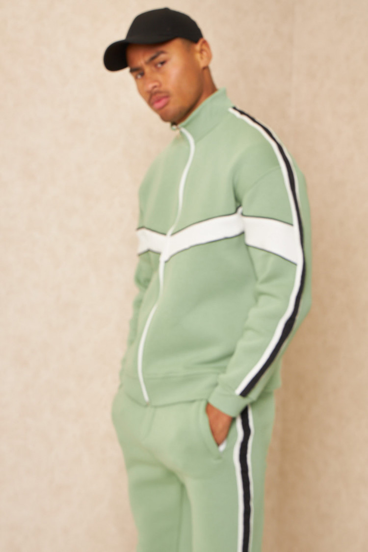 Ensemble 2 pièces veste + jogging à rayures vert clair