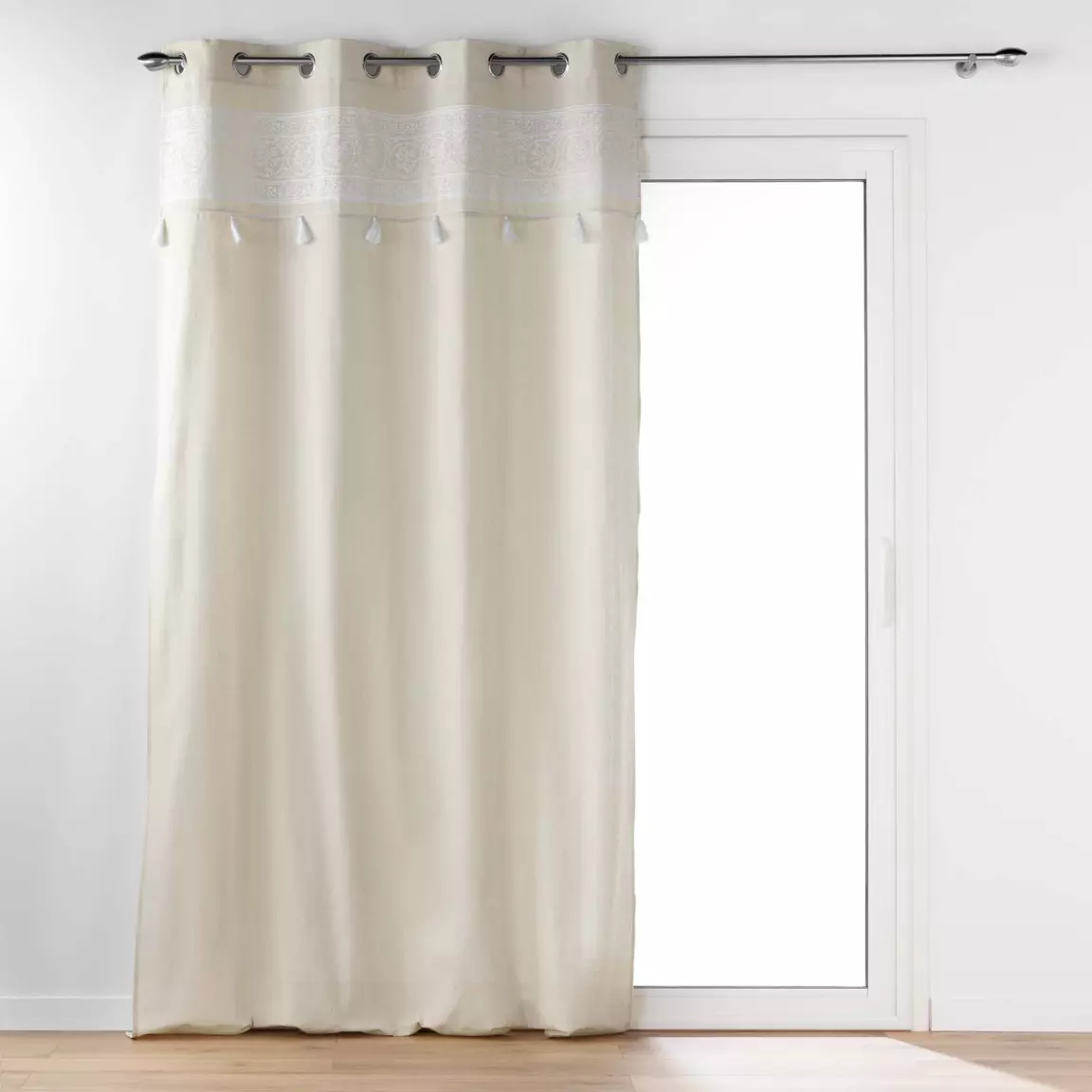 Rideau oeillets pompons (140 x 240 cm) Isalina Blanc