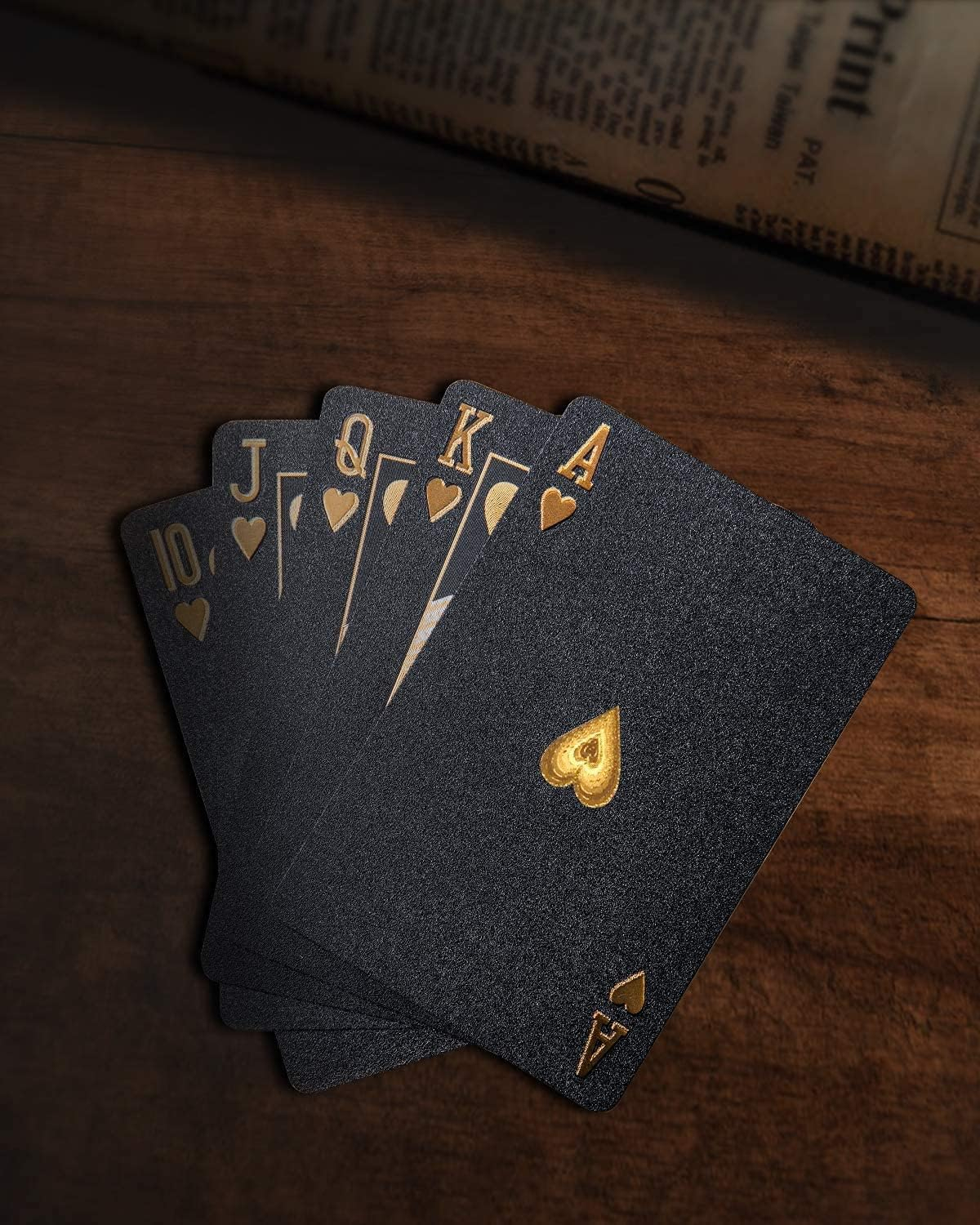 (54er Set) Elegantes Poker Karten Deck Wasserfestes Jasskarten Spiel - Schwarz / Gold / Silber