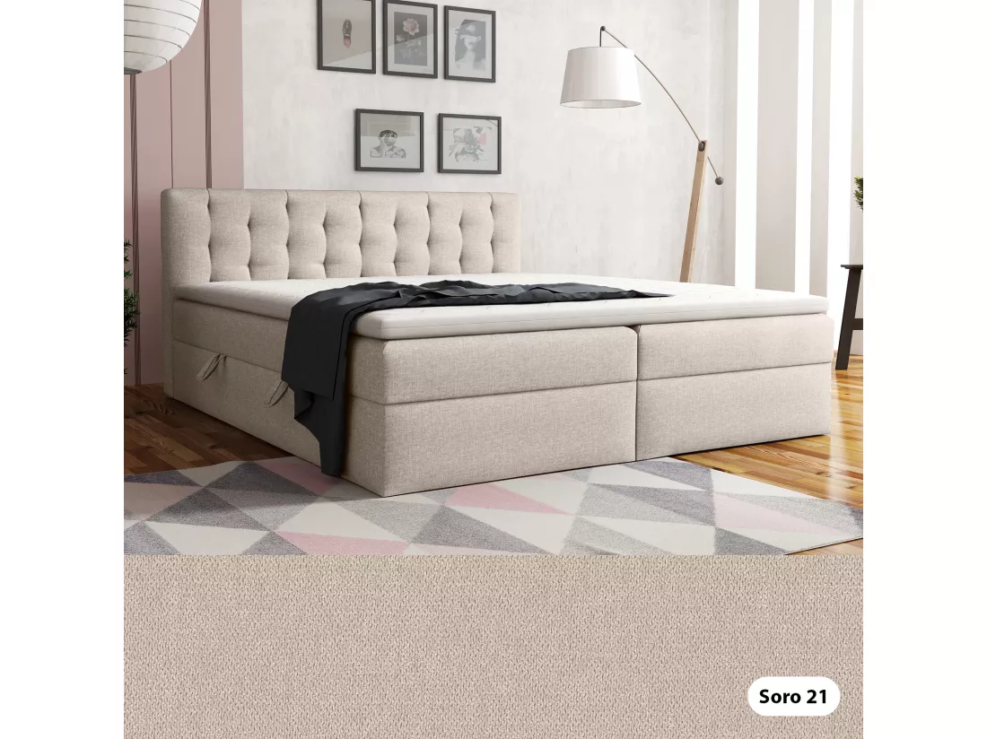 LIT BOXSPRING avec surmatelas Merano 140x200 cm, beige