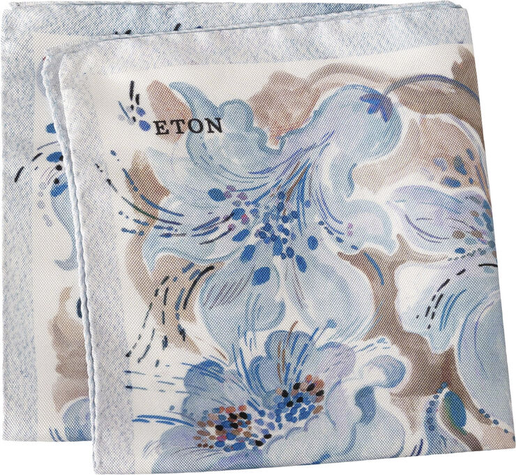 ETON Light Blue Floral Silk Pocket Square Blå