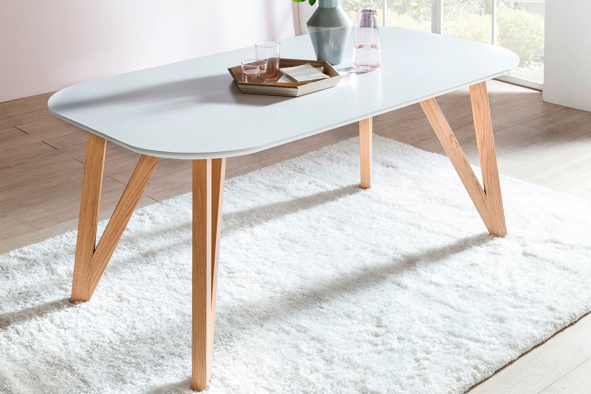 SalesFever Essgruppe »Växjö - Familienfreundlicher Esstisch inkl. Stühle« Set, 5 Stk. tlg. bestehend aus 4 modernen Polsterstühlen und einem 180 cm breitem Tisch