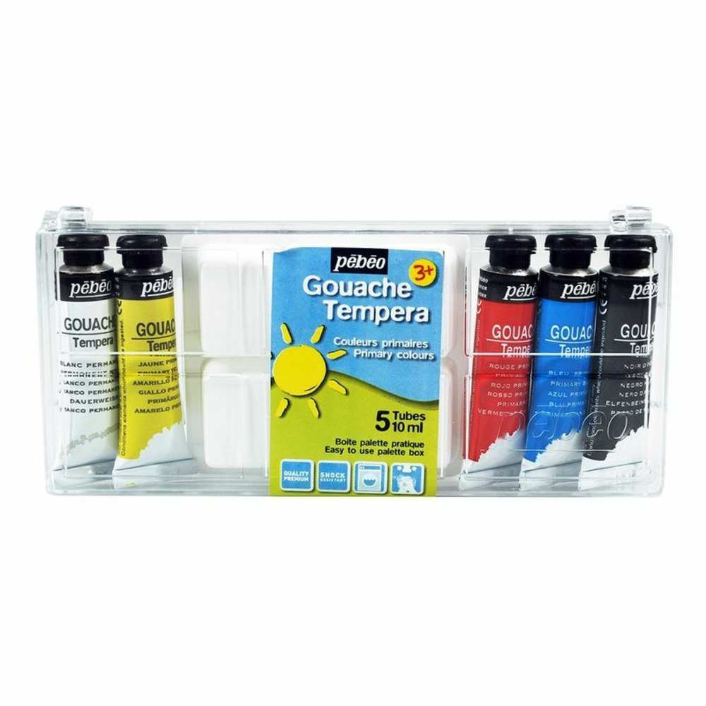 Boîte de 5 tubes de peinture gouache + palette - 5 x 10 ml