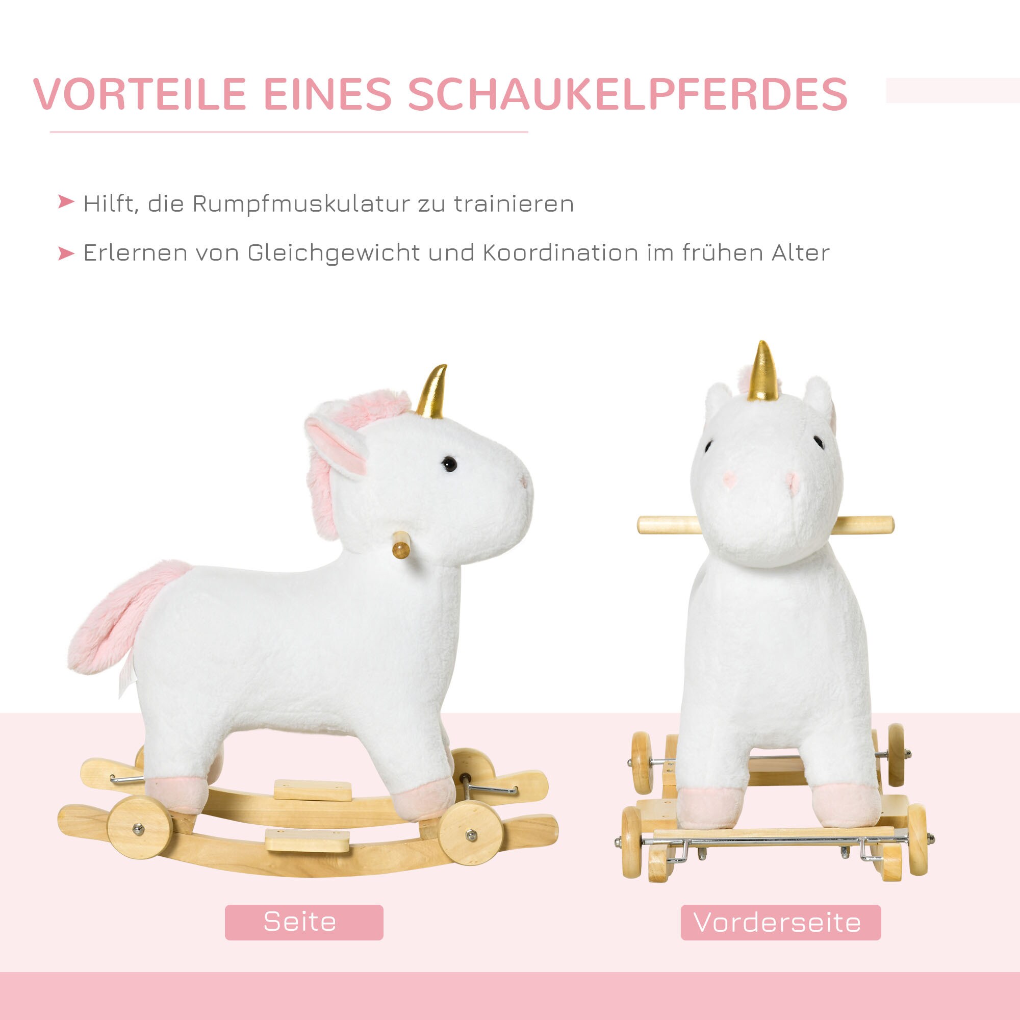 HOMCOM Schaukeltier Spielzeug, Triceratops, Einhorn Weiß 63 x 38 x 63 cm (LxBxH)