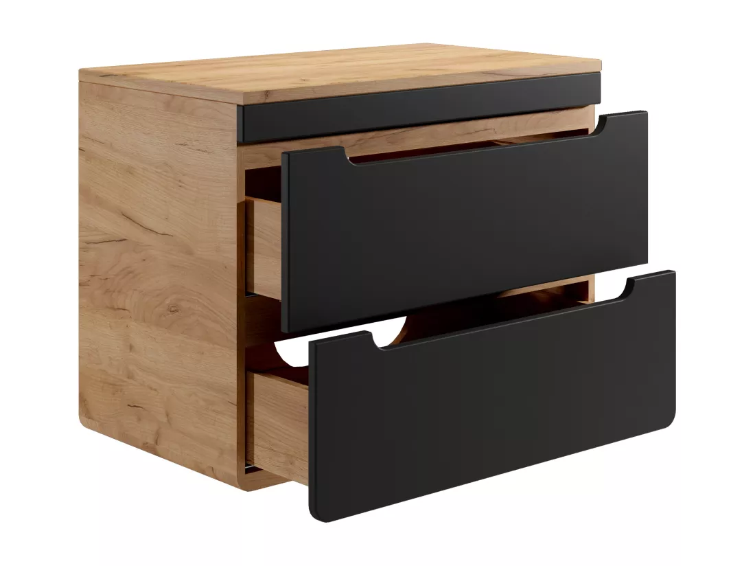 Meuble sous vasque suspendu avec planche - 80 cm - naturel clair et anthracite - ARUBA
