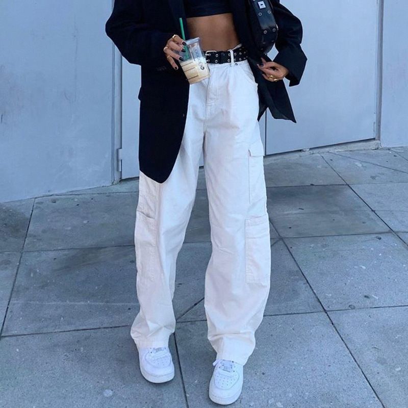 Honet - Losse Harem Cargo Jeans met Hoge Taille
