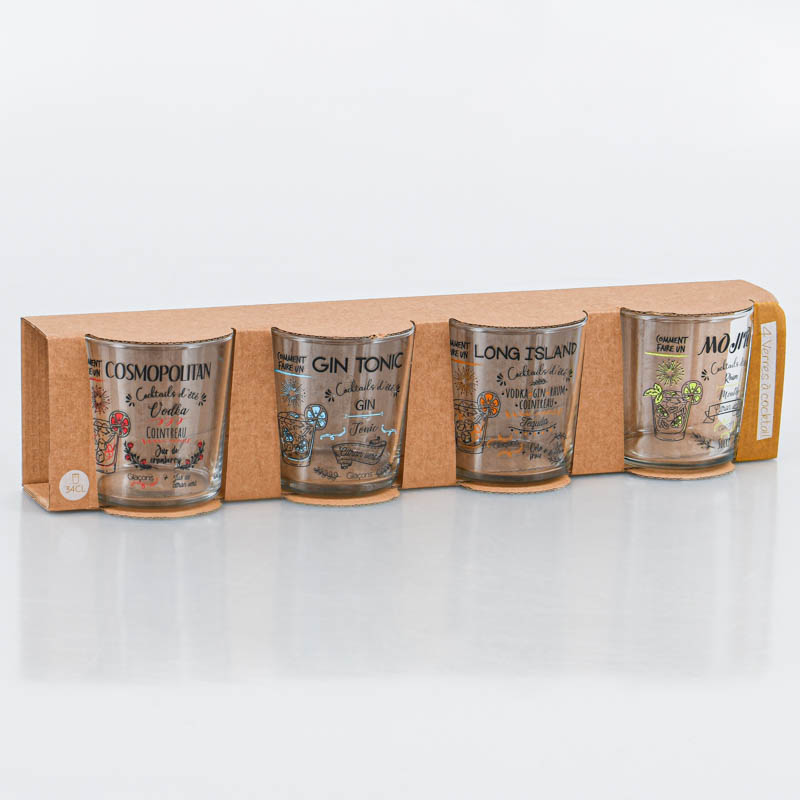 Lot de 4 verres à cocktail décorés 34cl