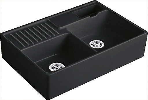 Évier timbre de cuisine à poser 2 bacs Tradition Villeroy & Boch céramique noir mat