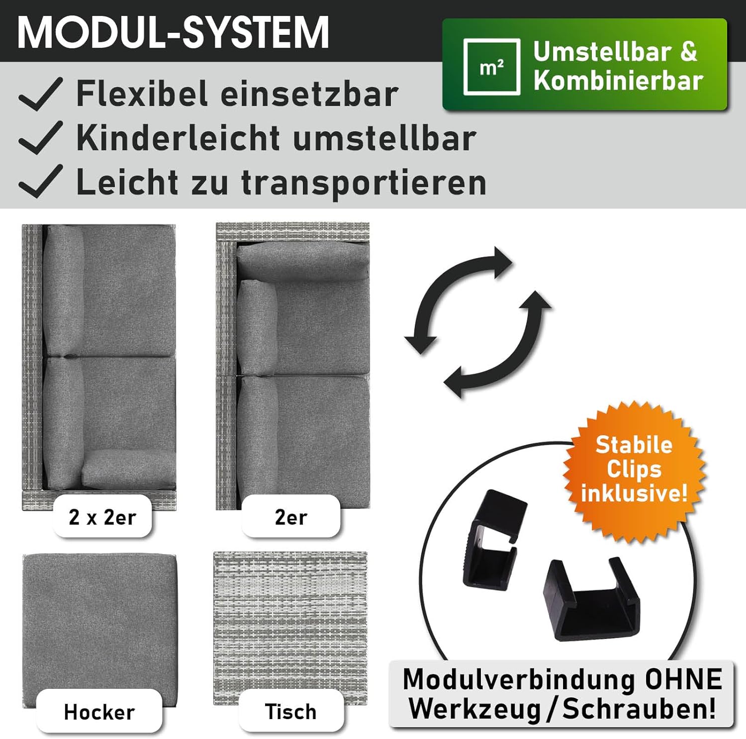 BRAST® Gartenmöbel Lounge Set | 6-7 Personen viele Modelle & Farben | inkl. extra Dicke Kissen | TÜV geprüft | Outdoor Loungemöbel Sitzgruppe Essgruppe Garnitur | Luxus Grau