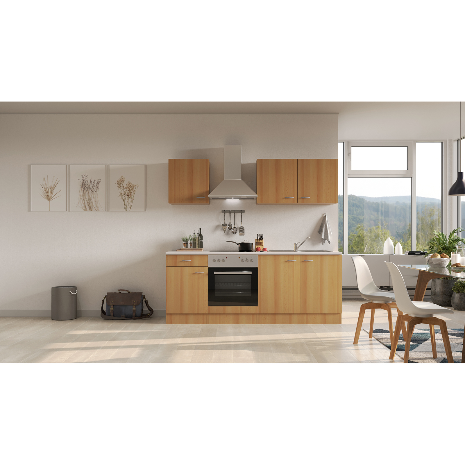 Küchenblock NANO - Buche - mit E-Geräten - 210 cm