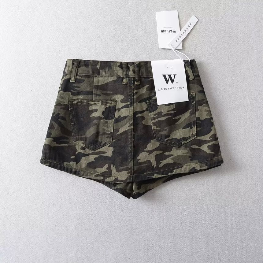 Osion - Hoge taille camouflage print potlood denim skort