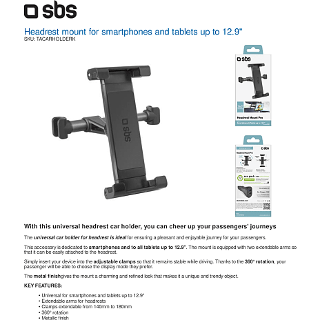 SBS nakkestøtteholder til smartphones og tablets op til 12,9