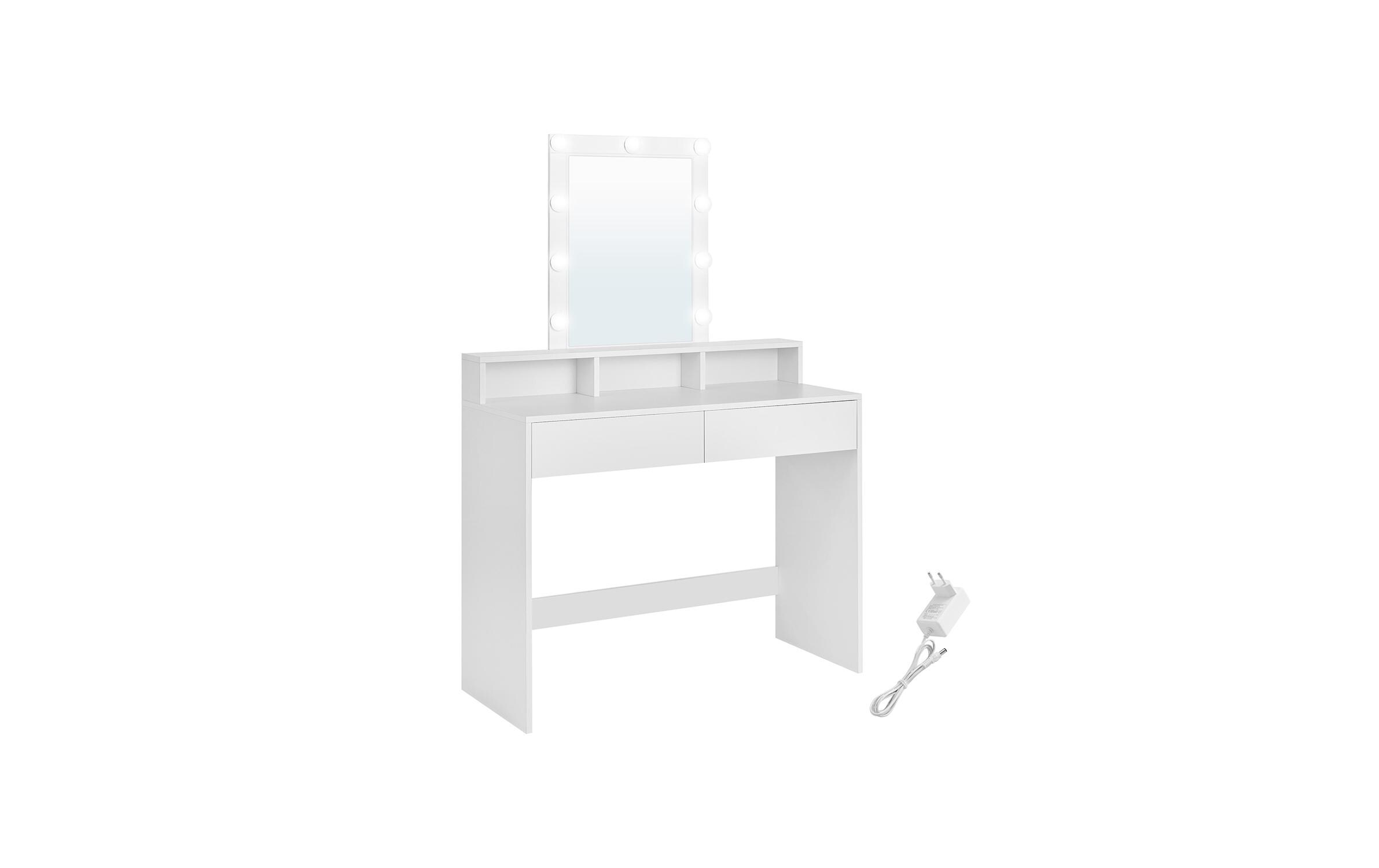 Schminktisch 100 x 40 x 145 cm, Weiss<br>Schminktisch mit LED-Beleuchtung