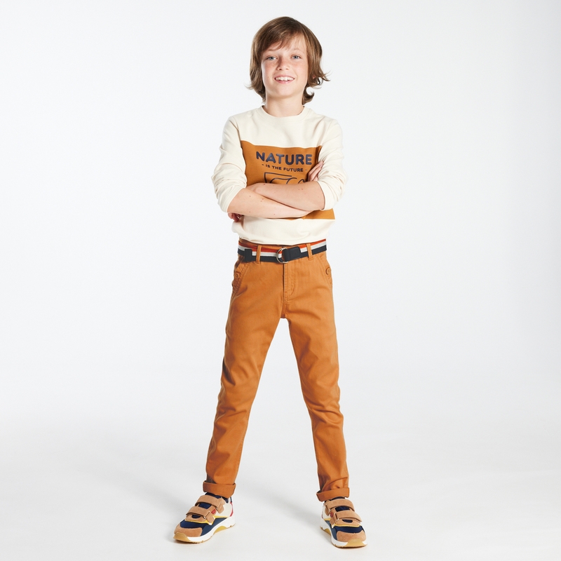Pantalon chino slim ceinturé en toile unie orange garçon