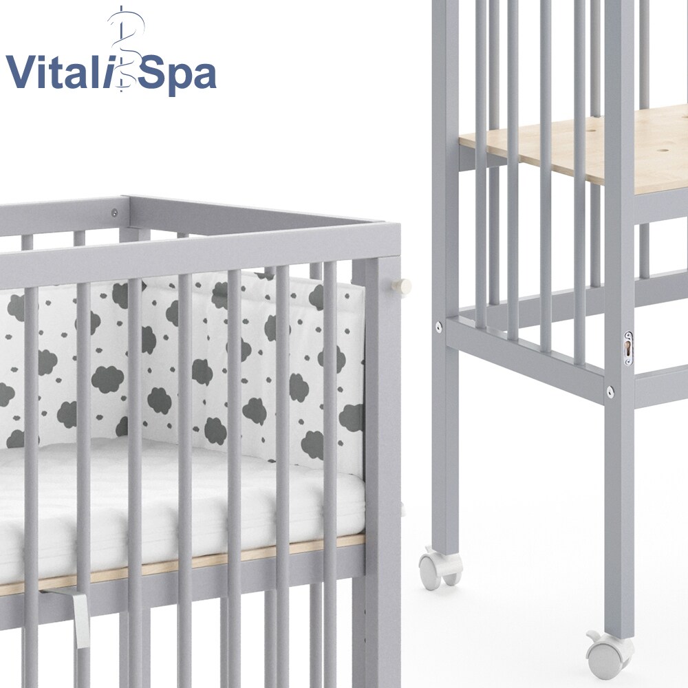 Beistellbett SOPHIE Grau Babybett Stillbett Stubenbett Nestchen Boxspringbett 2 Seitenteile