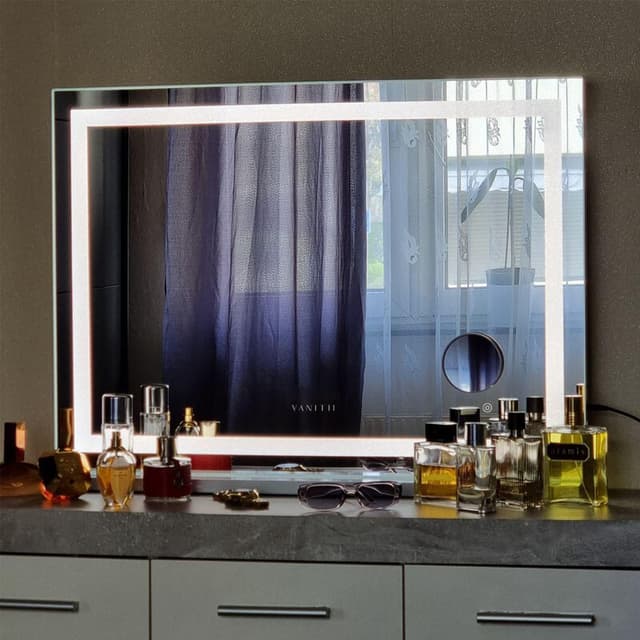 VANITII Skønhedsspejl med lys, Bluetooth, Bord- og vægmontering, Metal, Hvid, 80×58 cm