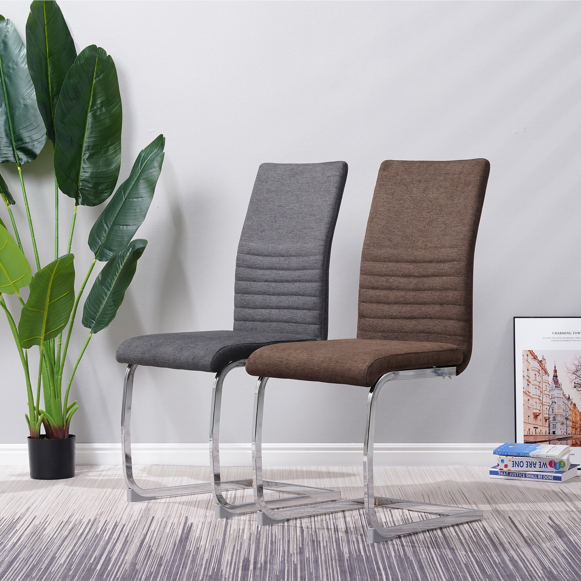Freischwinger Stühle 4er Set LUGANO, Schwarz - Esszimmerstuhl Schwingstuhl mit modernem Design, Stoff-Bezug, dicke Polsterung - Küchenstuhl, Polsterstuhl, Stuhl Esszimmer oder Esstisch Stuhl
