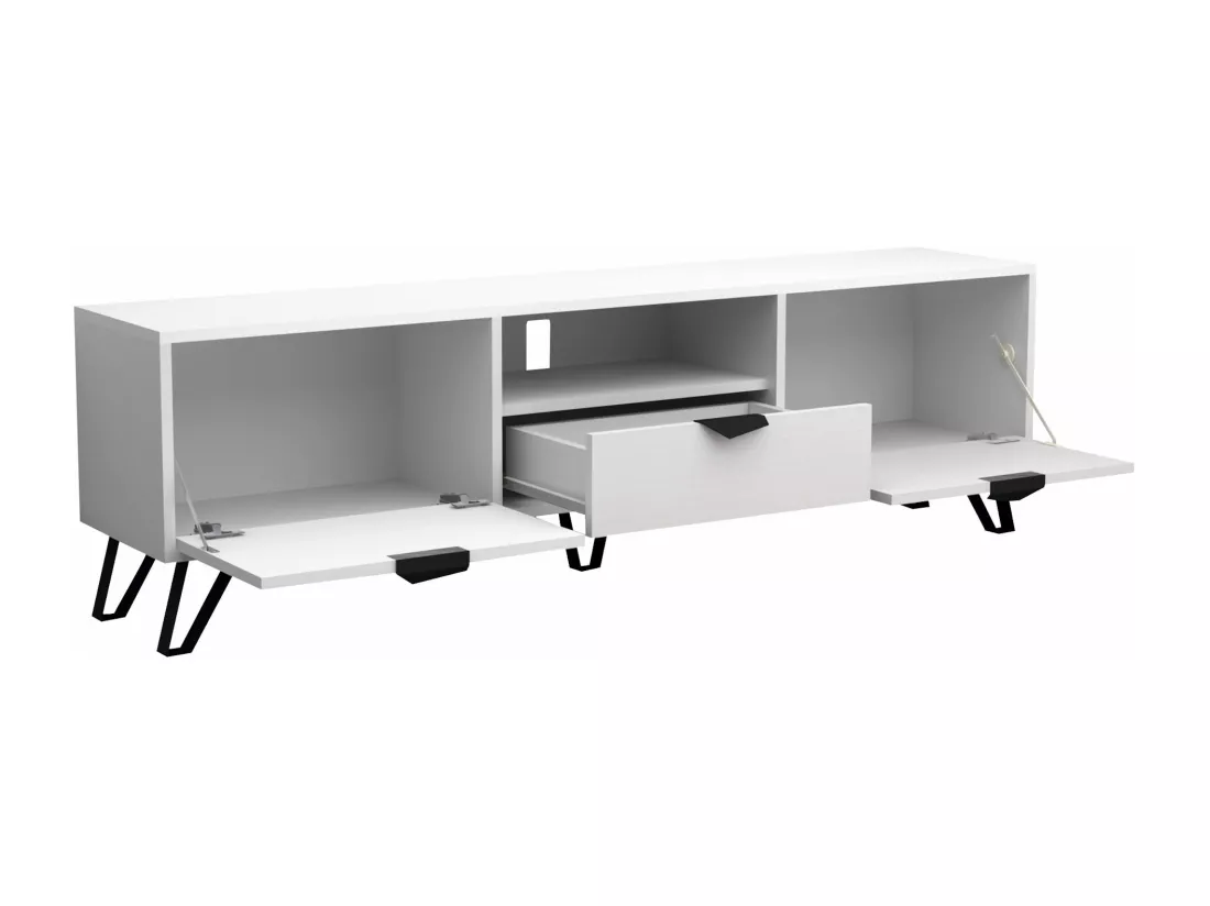 Meuble TV avec 2 portes, 1 tiroir et 1 niche - Blanc et Noir - CARDELIA