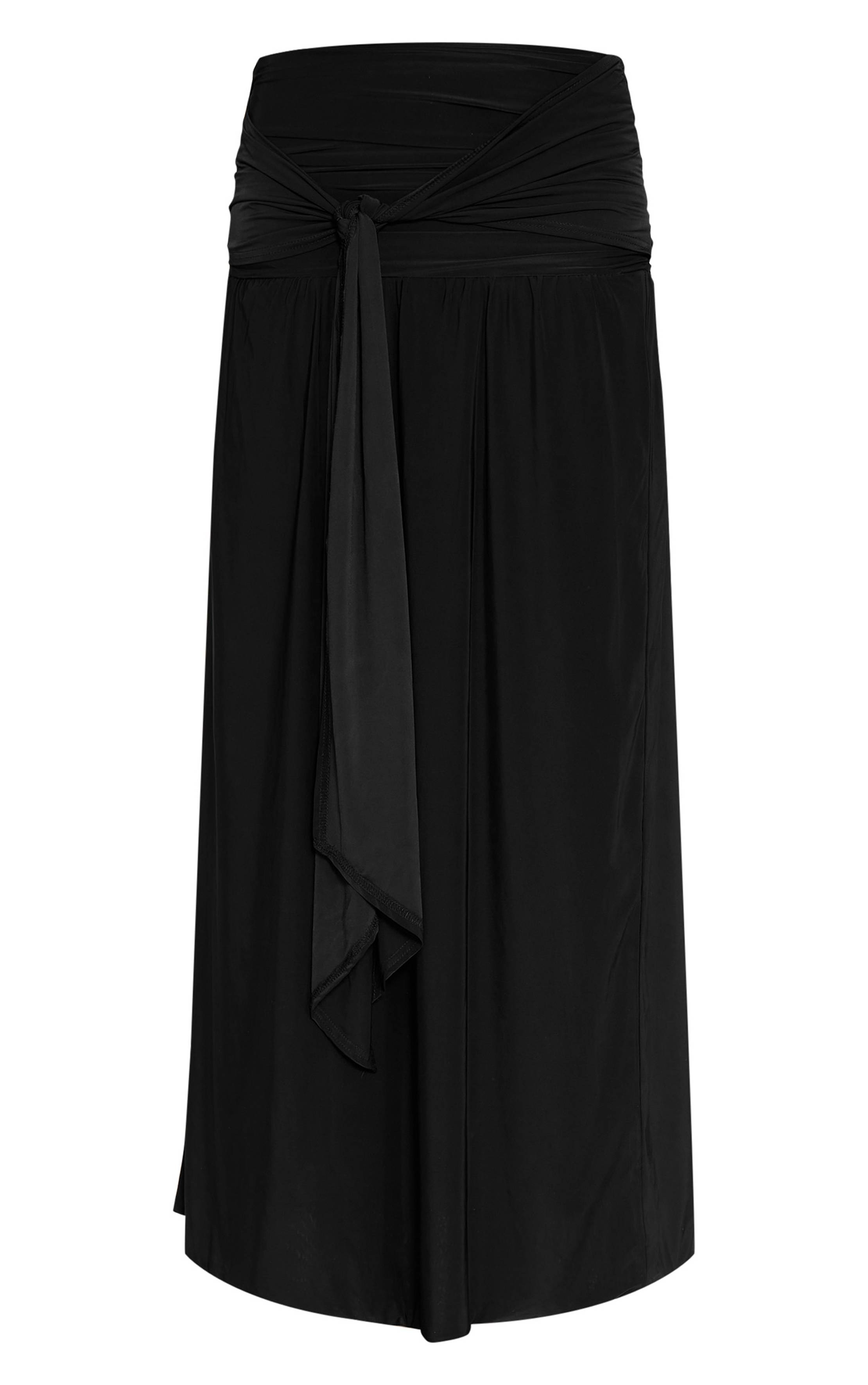 Noir Jupe Longue Drapée À Nœud En Tissu Slinky Double Épaisseur